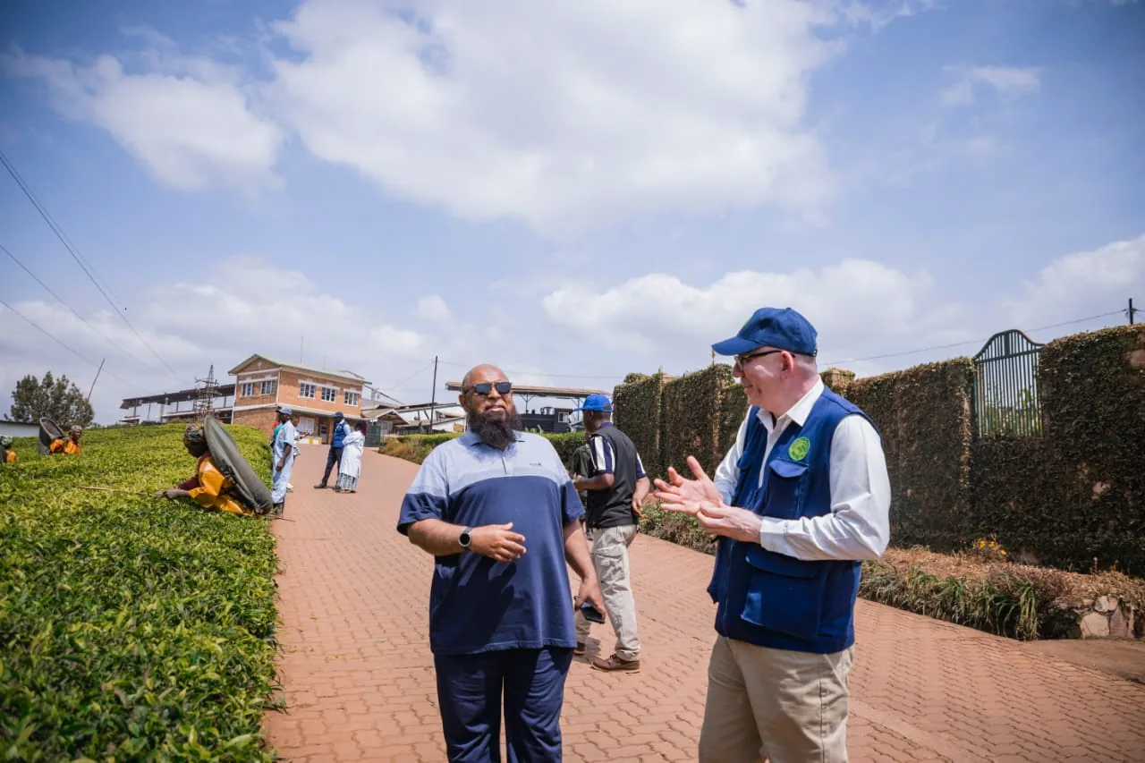Discussion during a visit to a tea-growing site